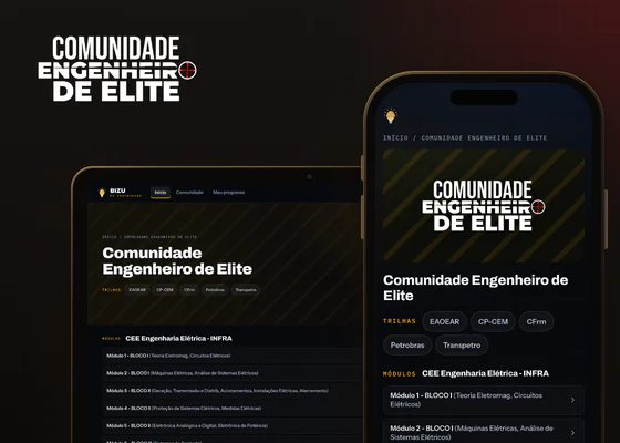 Logo da Comunidade Engenheiro de Elite e a página do curso no notebook